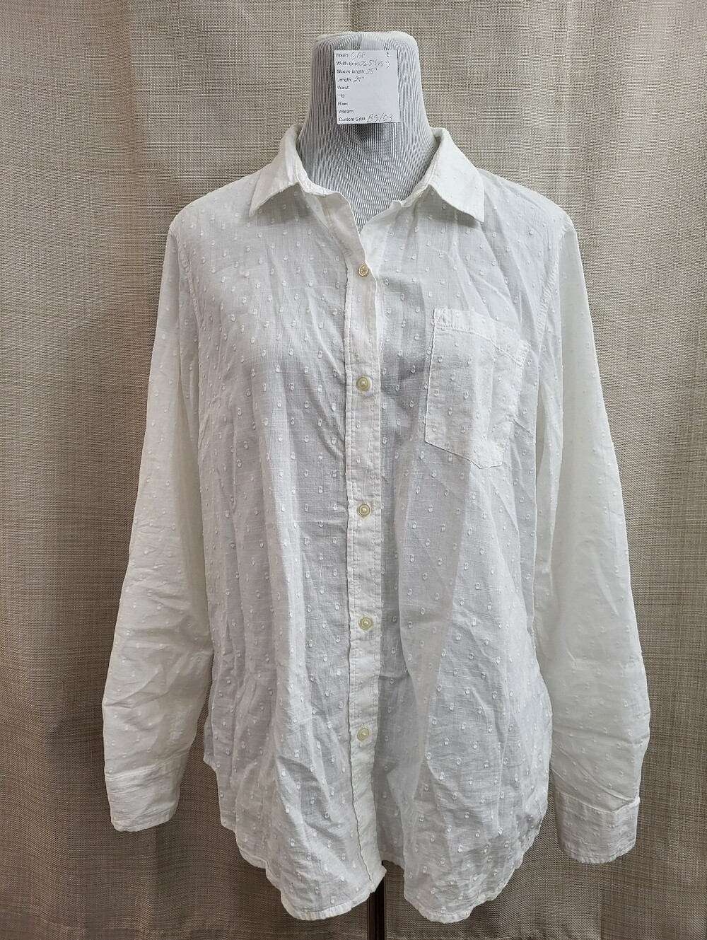 GAP Women's Optic White Polka Dot Button Up Long Sleeve Shirt Cotton Size Large